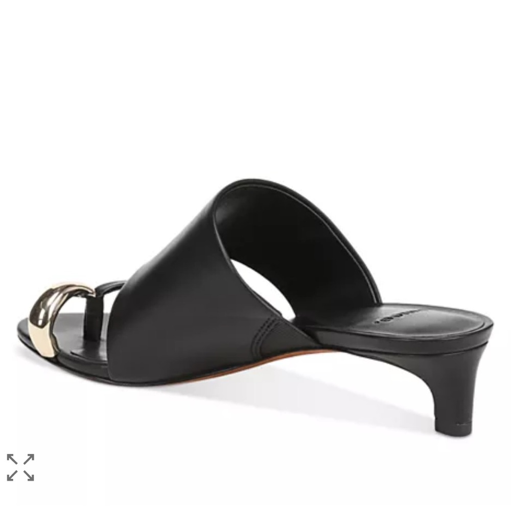 Vince Suzie Almond Toe Kitten Heel Sandals Mule Black Leather 38.5 - Picture 4 of 11